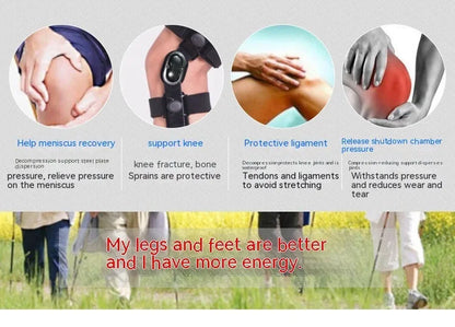 Black anterior ligament knee support pad showing adjustable straps and anatomical shaping for left or right leg.