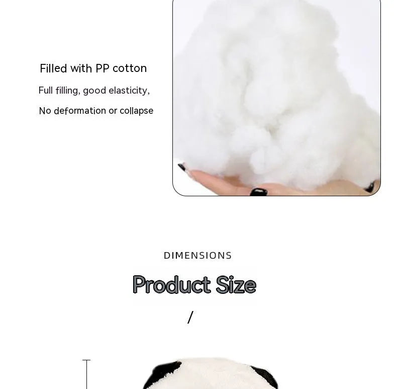 Cartoon panda design plush lumbar support cushion for car seats on a grey background.
