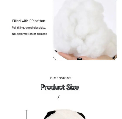 Cartoon panda design plush lumbar support cushion for car seats on a grey background.