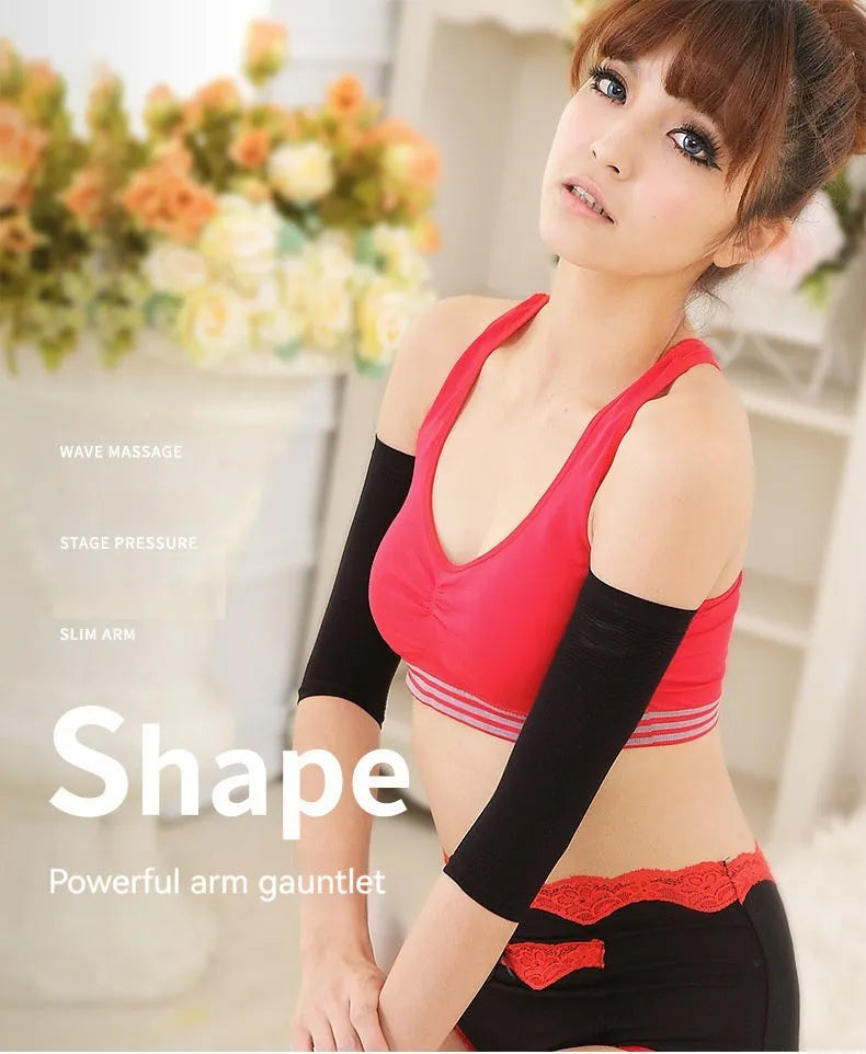 Women's shaping arm sleeves in nylon fabric available in black and skin colour