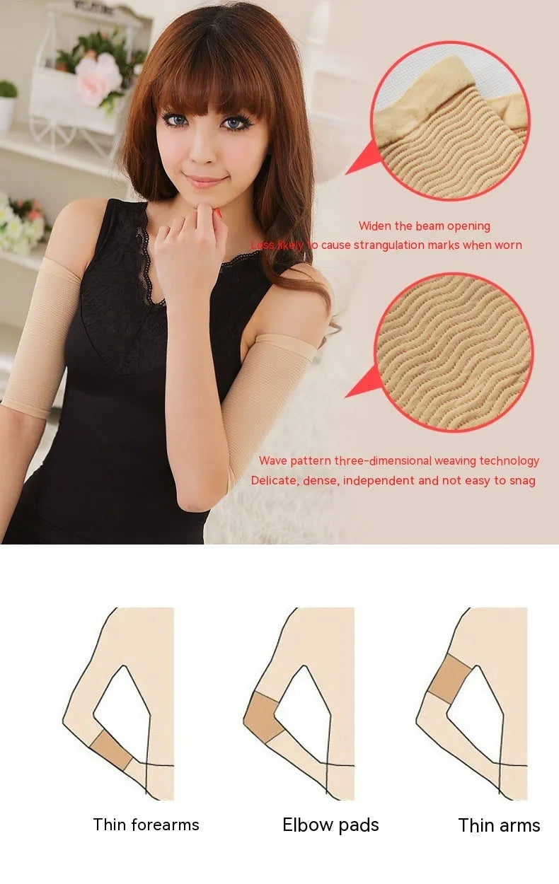 Women's shaping arm sleeves in nylon fabric available in black and skin colour