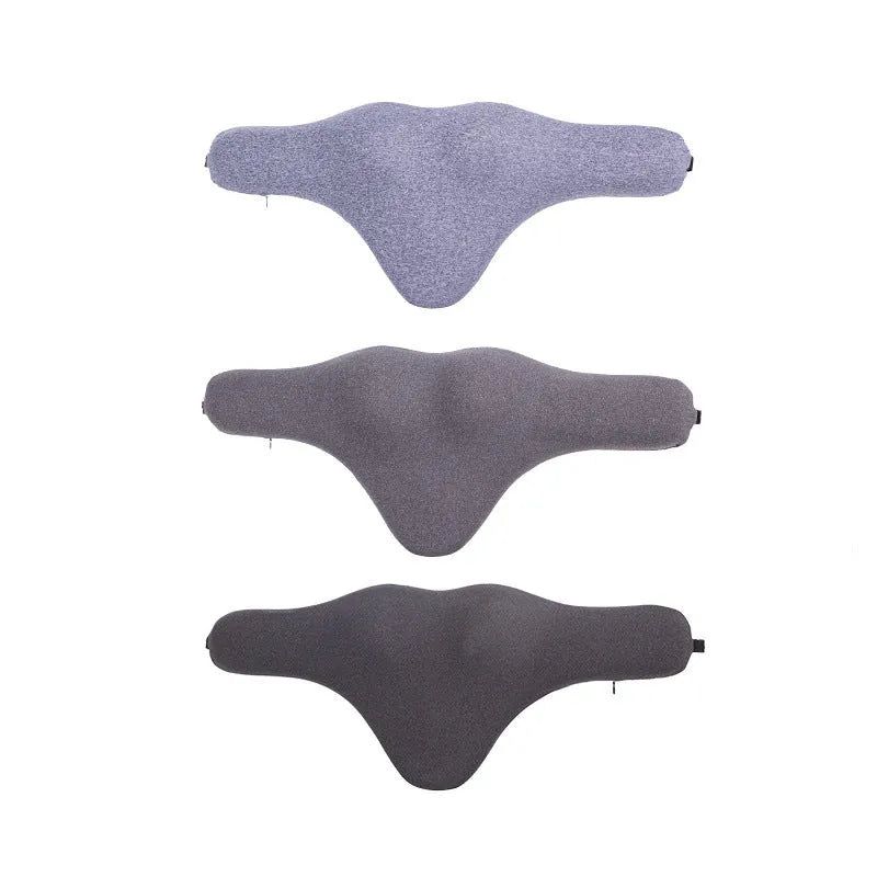 Car neck memory foam pillow in dark grey, grey, or fog blue colours measuring 67cm long