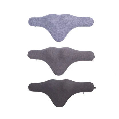 Car neck memory foam pillow in dark grey, grey, or fog blue colours measuring 67cm long