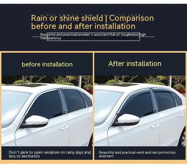 Jeep Wrangler window rain visor set with four PVC pieces for 2007-2021 models without highlight strips