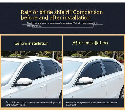 Jeep Wrangler window rain visor set with four PVC pieces for 2007-2021 models without highlight strips