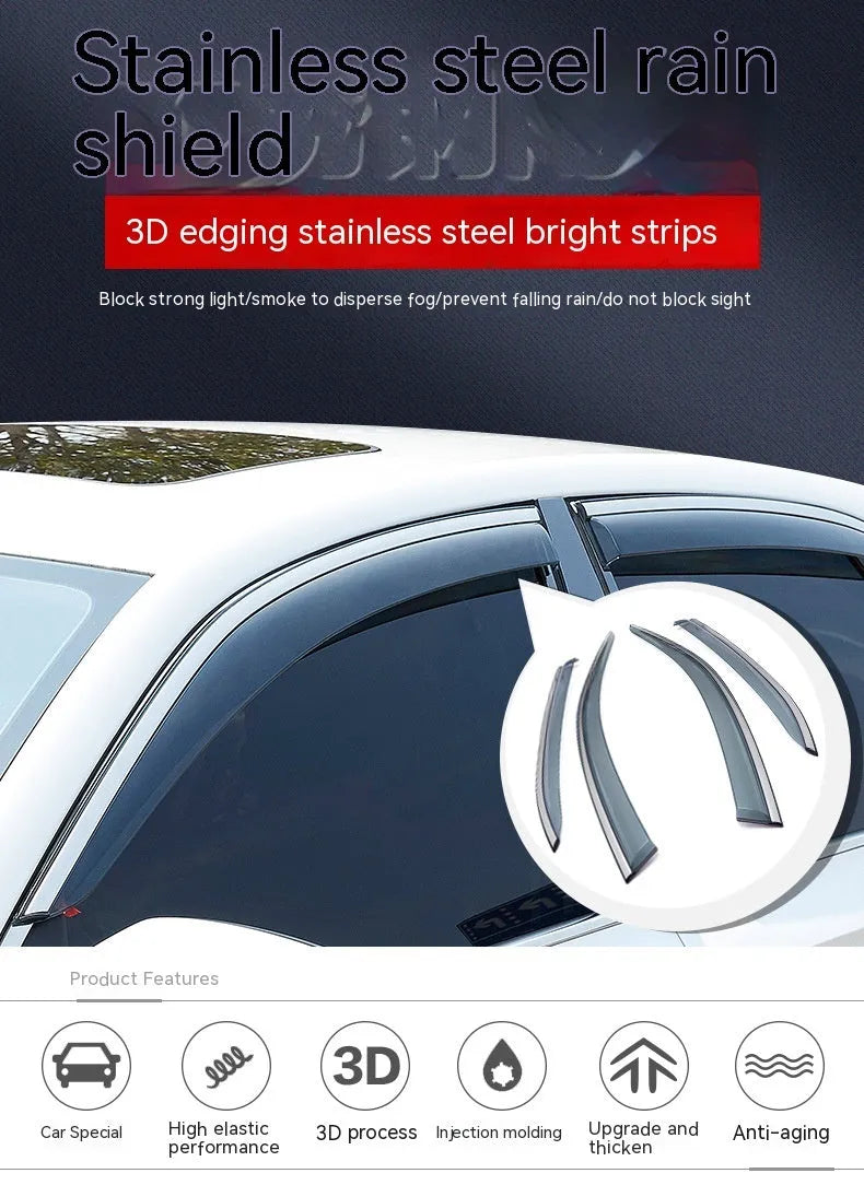 Jeep Wrangler window rain visor set with four PVC pieces for 2007-2021 models without highlight strips