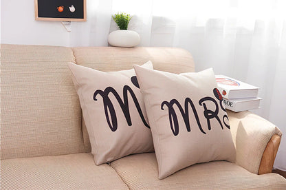45x45cm Valentine linen pillowcase in cartoon style with MR text on white background