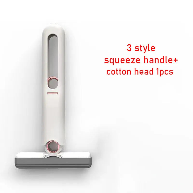 Mini sponge squeeze mop with plastic handle and biodegradable cotton cleaning head on various surfaces