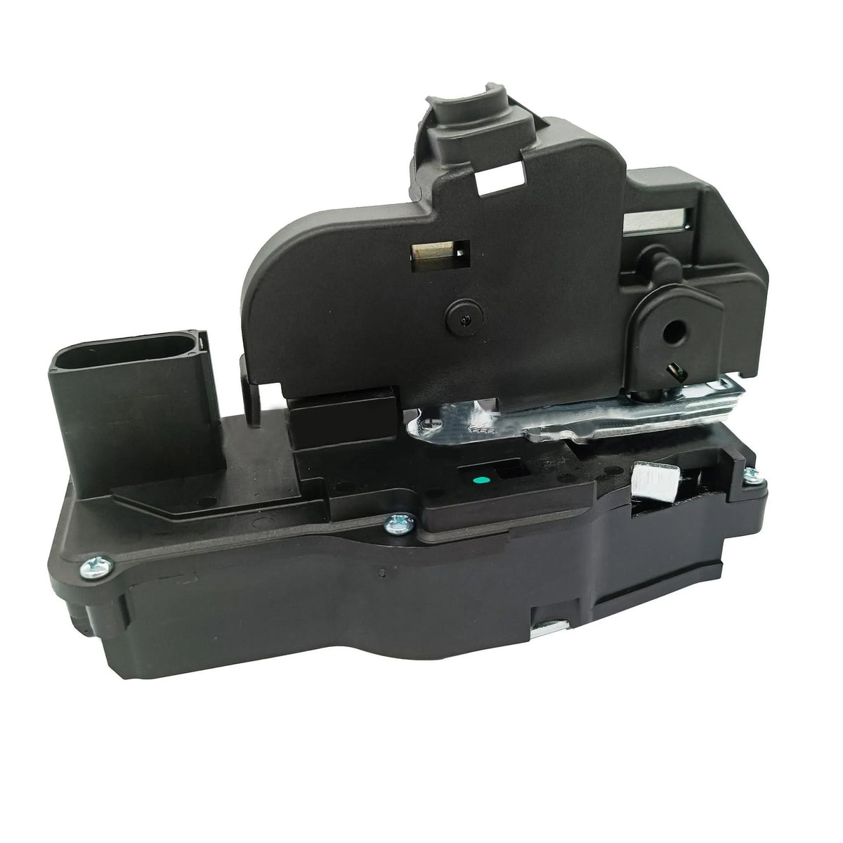 Black plastic door lock actuator for Cadillac SLS front right door with electrical connector