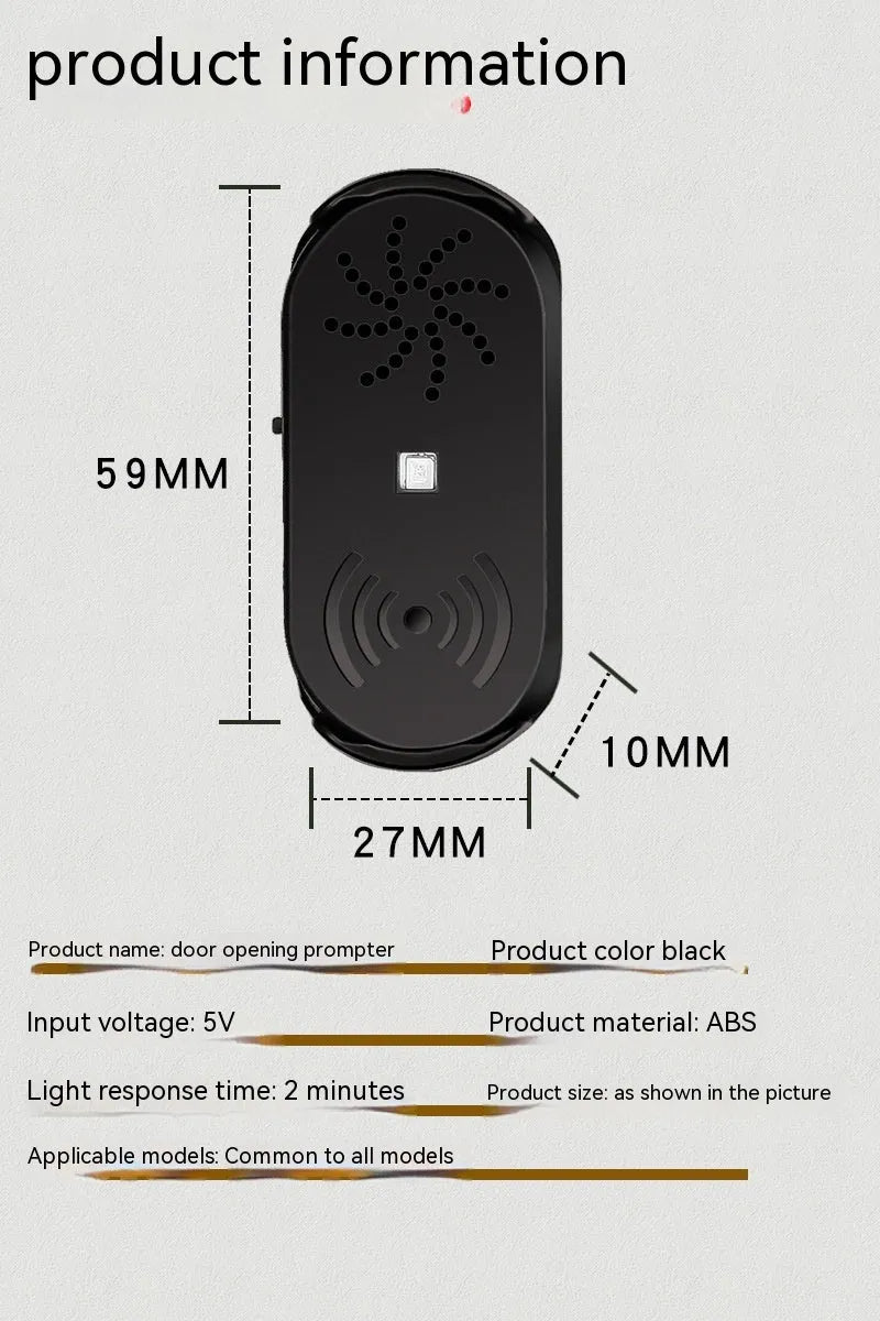 Black ABS car door open reminder alarm with infrared sensor and USB connection