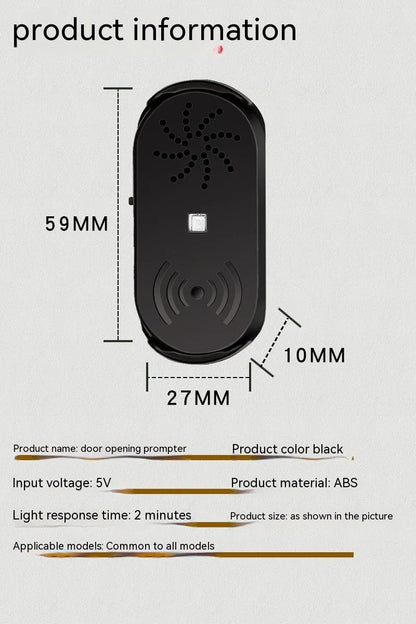 Black ABS car door open reminder alarm with infrared sensor and USB connection