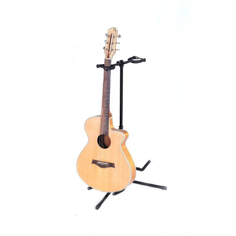 Black vertical double-headed adjustable guitar stand with protective rubber coating