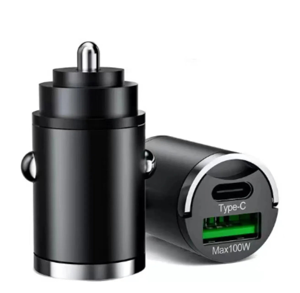 Black metal 100W car charger with invisible pull-tab design for vehicle USB charging