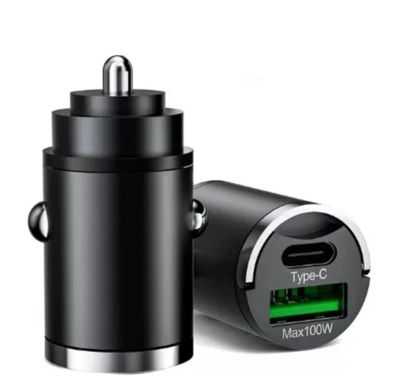Metal invisible pull-tab car charger 100W USB power delivery super fast charge device CEFCC certified black model for vehicles with 12V/24V cigarette lighter sockets