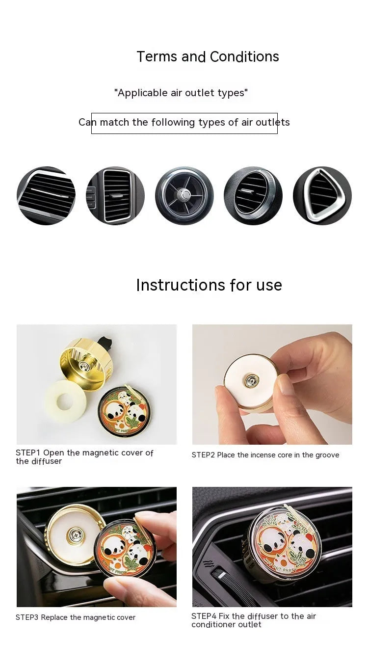 Panda hot pot car air freshener diffuser with diatomite fragrance tablets