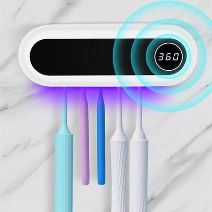 Wall mounted toothbrush holder with UV sterilizer and toothpaste dispenser in ivory white