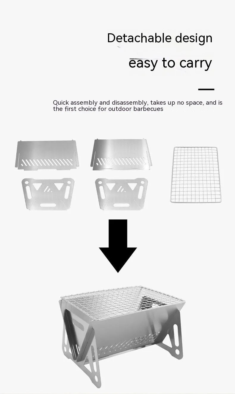 Folding stainless steel barbecue oven and grill with storage bag, shown in a large size for outdoor use.