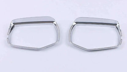 Pair of ABS plastic mirror covers for Cadillac CT5 CT6 in carbon fibre, silver, and rain frame finishes.
