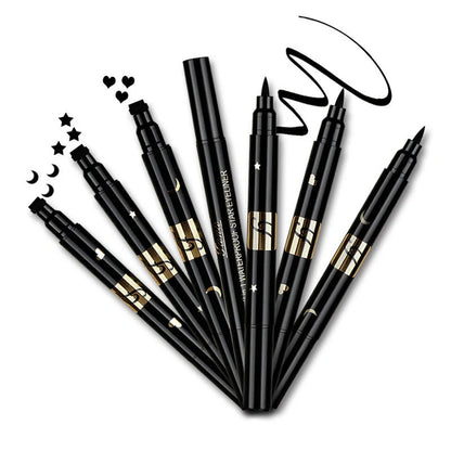 Double-headed seal eyeliner with unique five-pointed star, heart, and moon designs for precise makeup application