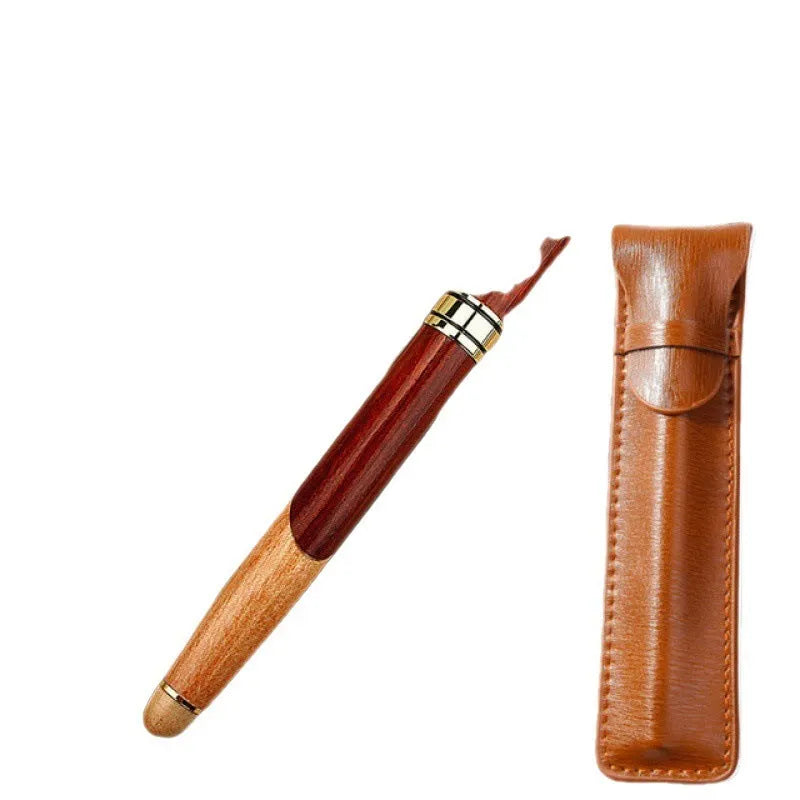 Metal pen with wooden styling and carrying bag for office or personal use