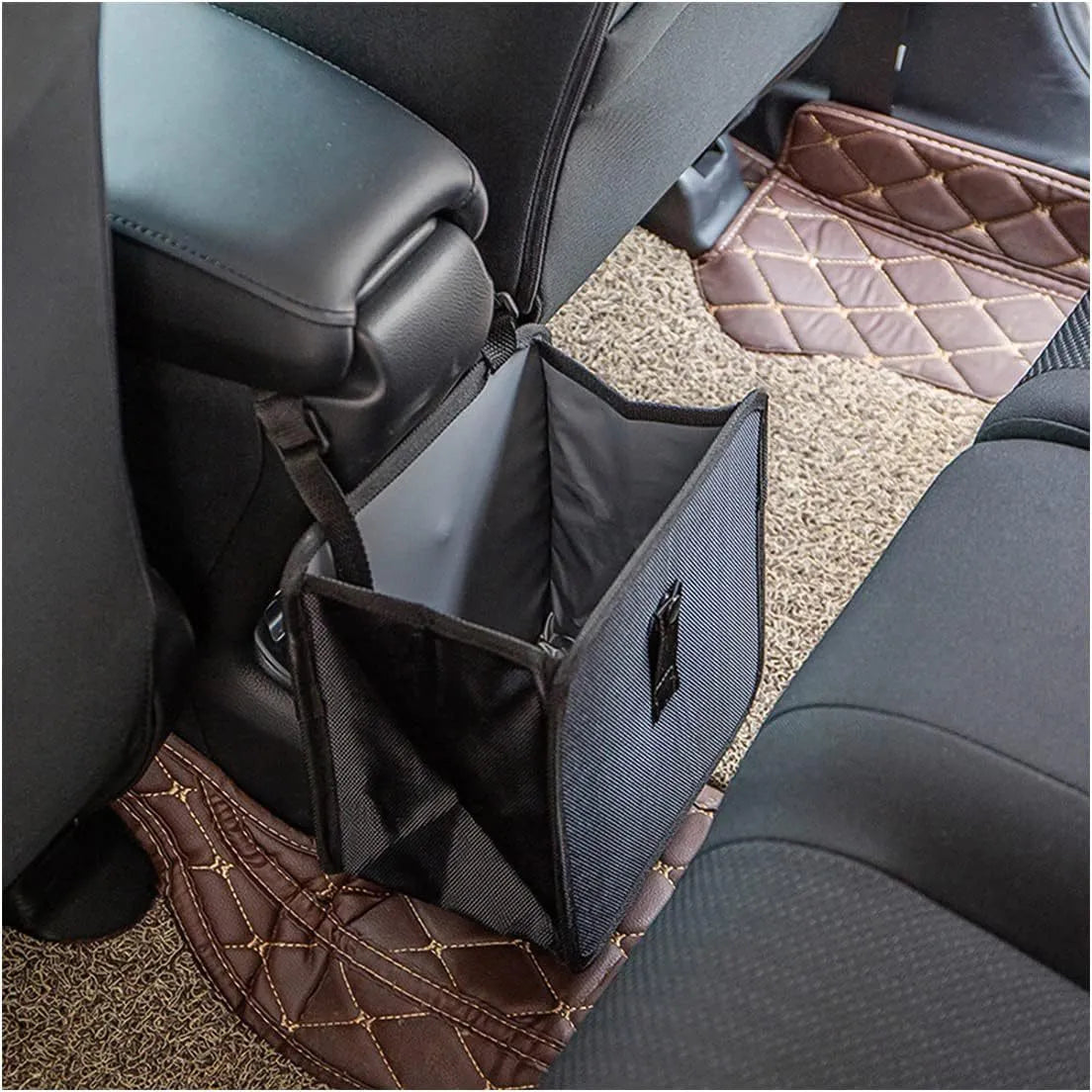 Black car folding trash can with hanging function and waterproof Oxford cloth material