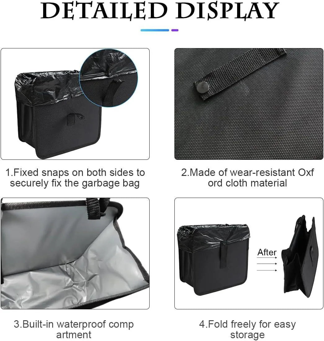 Black car folding trash can with hanging function and waterproof Oxford cloth material