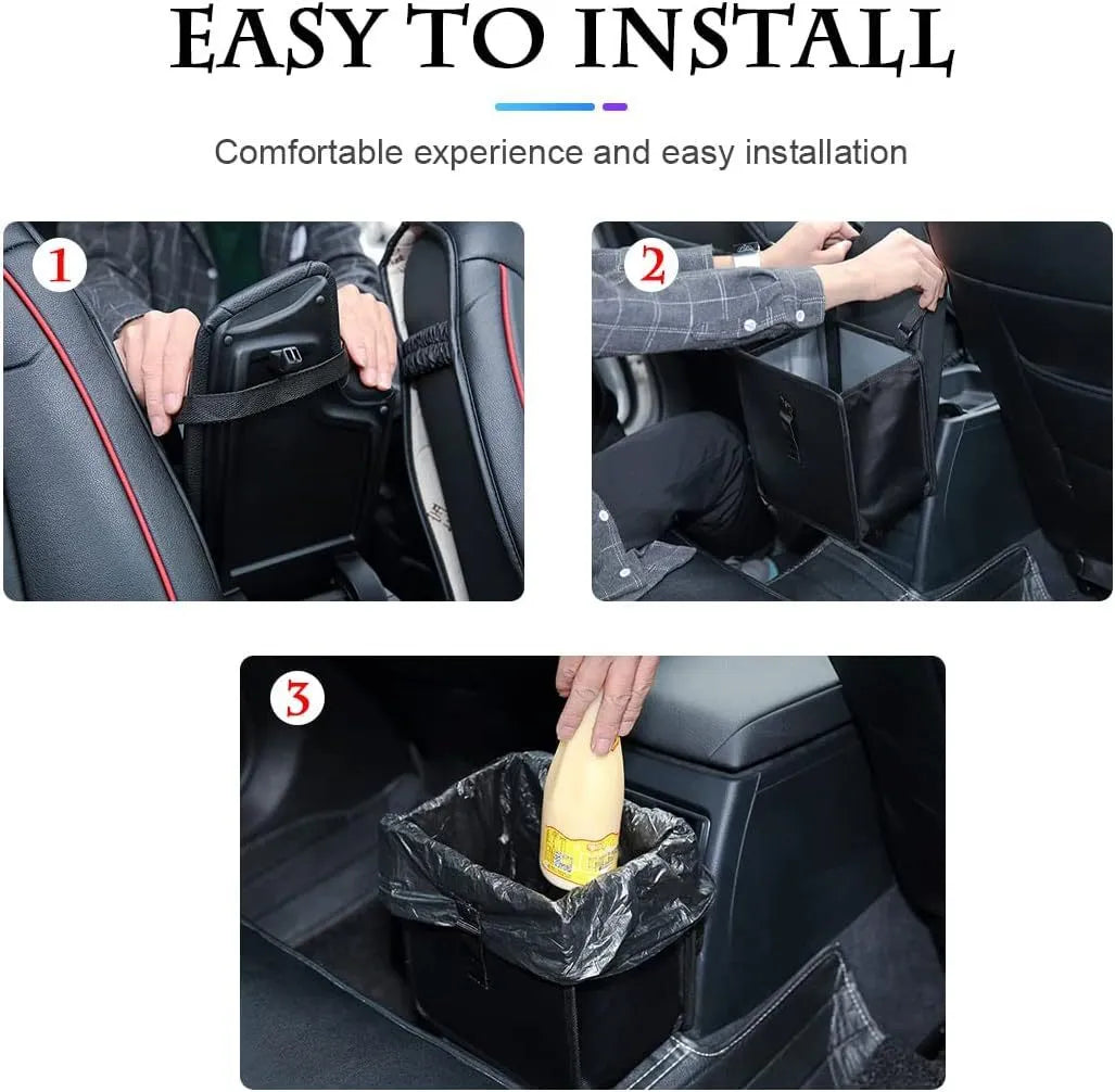 Black car folding trash can with hanging function and waterproof Oxford cloth material