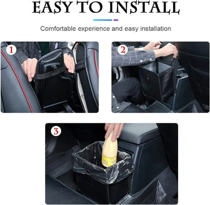 Black car folding trash can with hanging function and waterproof Oxford cloth material
