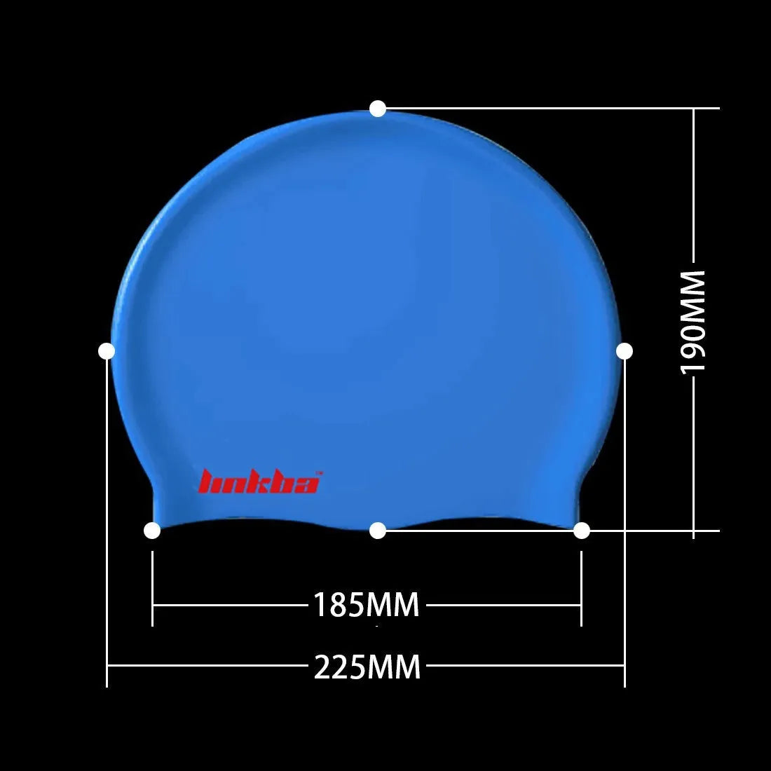Silicone swimming cap with earmuffs in multiple colours showing letter pattern.