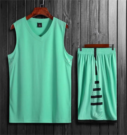 Black and white basketball training vest and pants set for men and women, sizes 2XS to 6XL.