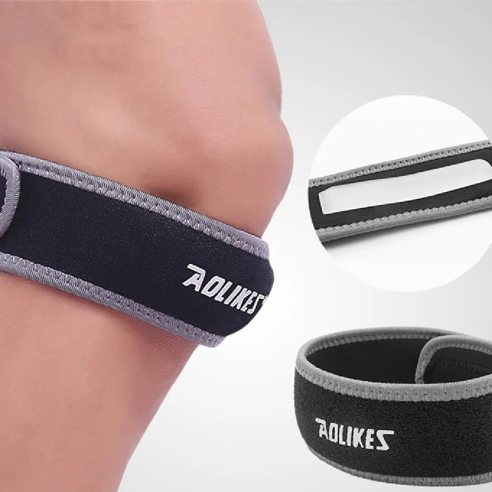 Black and grey patella retinaculum knee support for sports like running and football