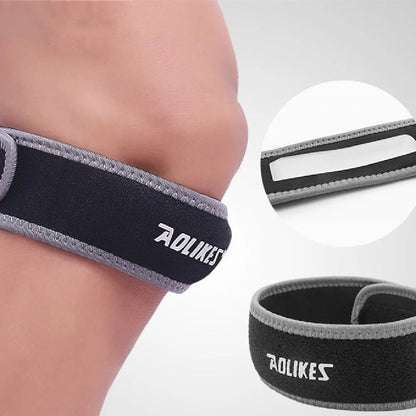 Black and grey patella retinaculum knee support for sports like running and football