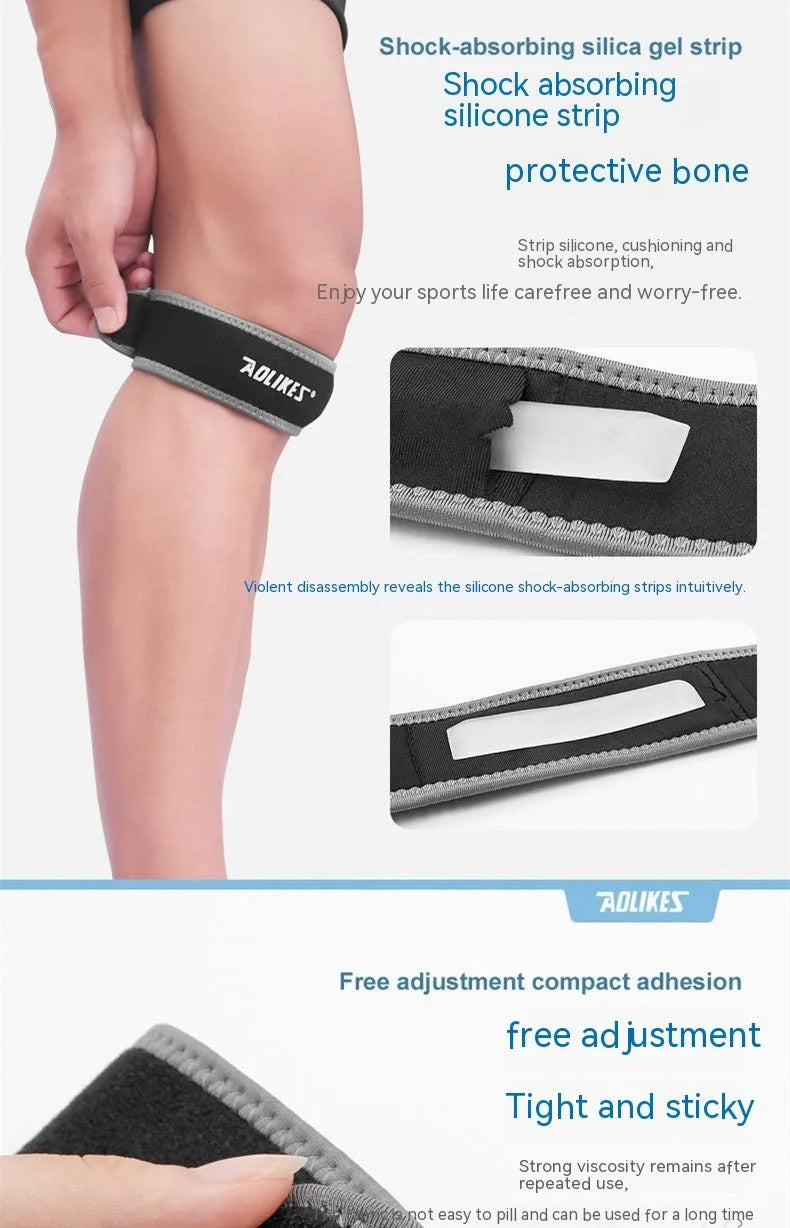Black and grey patella retinaculum knee support for sports like running and football