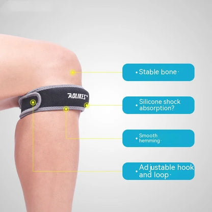 Black and grey patella retinaculum knee support for sports like running and football