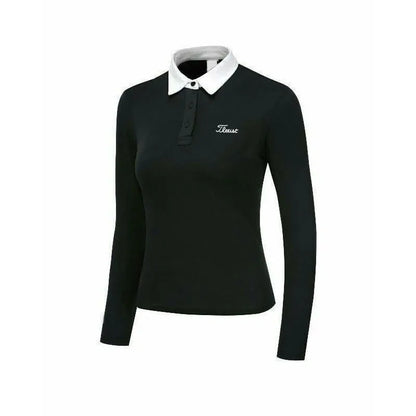 Women's white polyester long sleeve sportswear top for golf and outdoor activities