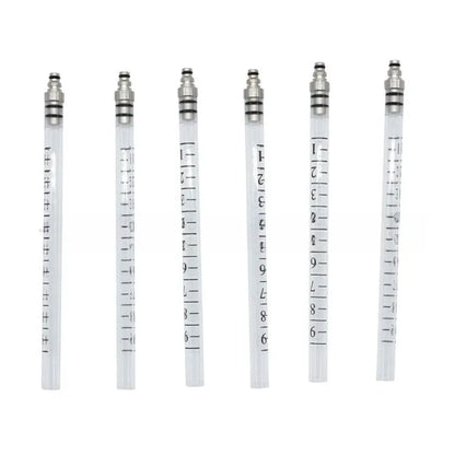 Brass and plastic fuel injection flow meter for oil return measurement, 37.5cm long.