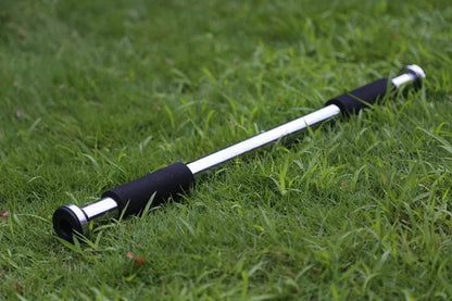 Adjustable steel pull-up bar extended to show 62-100cm length range for doorway or wall mounting