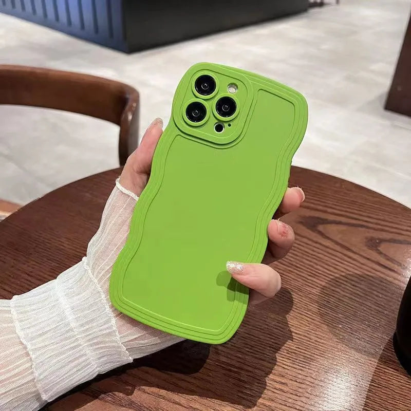 TPU iPhone case with wave pattern in white, black, rose red, or green, for iPhone 11-15 models