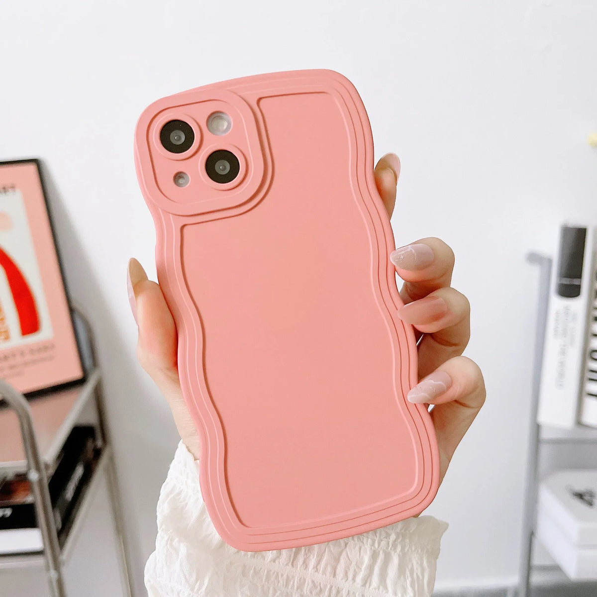 TPU iPhone case with wave pattern in white, black, rose red, or green, for iPhone 11-15 models