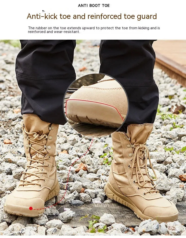 Yulong Combat Boots tactical desert boots in black and sand colours for outdoor climbing and hiking