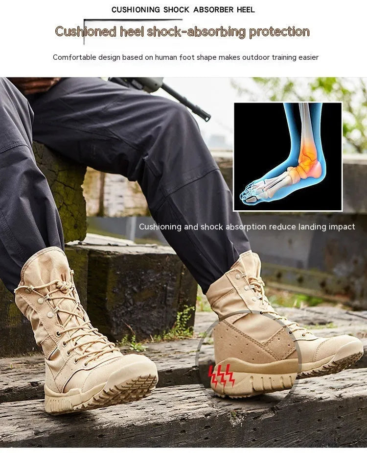 Yulong Combat Boots tactical desert boots in black and sand colours for outdoor climbing and hiking