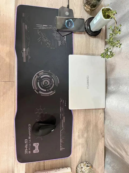 Black gaming mouse mat with TYPC interface luminous design measuring 300x800mm