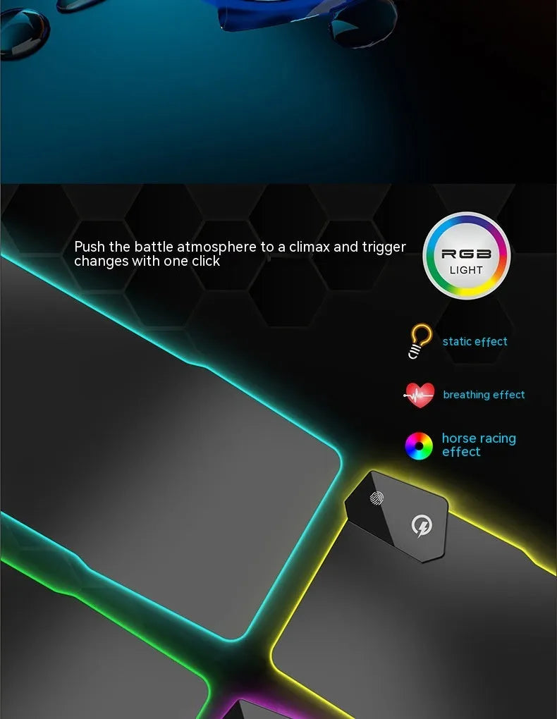 Black gaming mouse mat with TYPC interface luminous design measuring 300x800mm