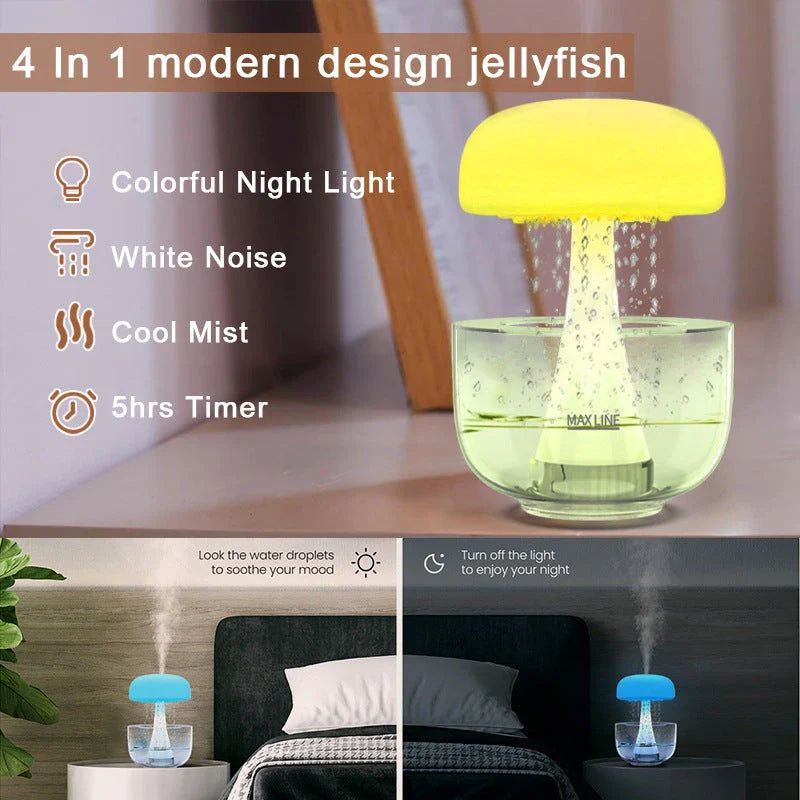 Cozy Raindrop Humidifier with Mesmerizing Lights, Ultrasonic Atomization, Seven-color Ambient Lighting, and Aroma Diffuser for Home Decor