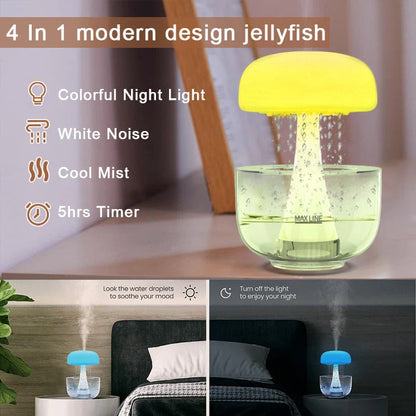Cozy Raindrop Humidifier with Mesmerizing Lights, Ultrasonic Atomization, Seven-color Ambient Lighting, and Aroma Diffuser for Home Decor