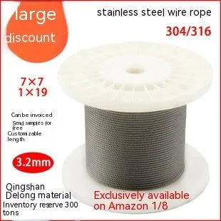 304 stainless steel anti-theft wire rope showing double twist structure and corrosion-resistant surface
