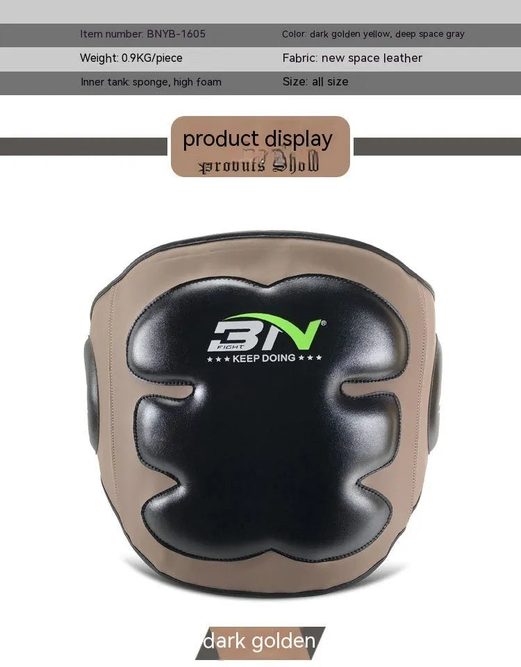 Sanda boxing breast protection target in dark grey showing waist and chest coverage for martial arts training
