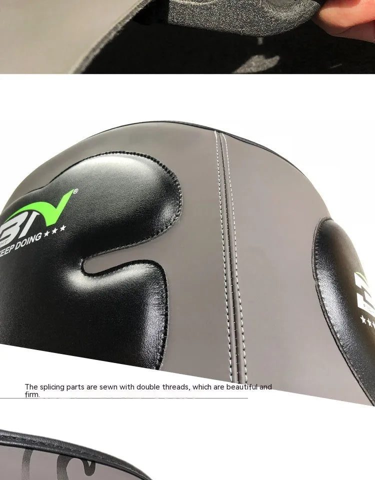 Sanda boxing breast protection target in dark grey showing waist and chest coverage for martial arts training