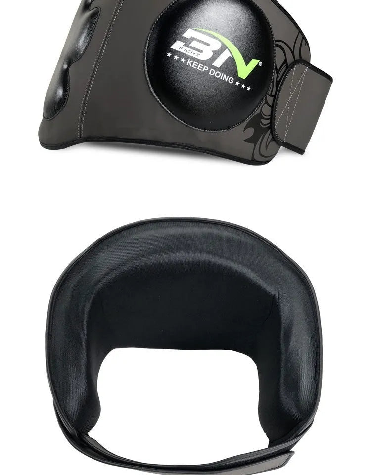 Sanda boxing breast protection target in dark grey showing waist and chest coverage for martial arts training