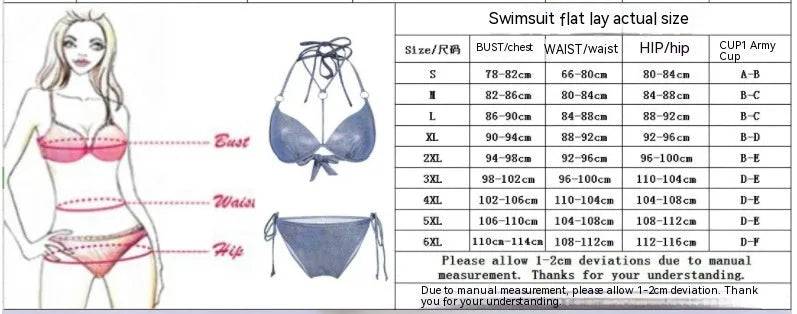 Blue printed women's split style bikini swimsuit with separate top and shorts.